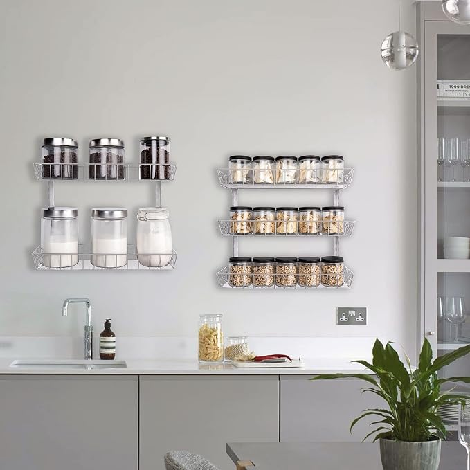 SWOMMOLY Wall Mount Spice Rack Organizer, 6-Tier Adjustable Dual-Use Shelf | Hanging Spice Rack Organizer, Kitchen Pantry Cabinet Storage Holder for Spices, Mason Jars, Bottles & Cans, Silver - Image 5