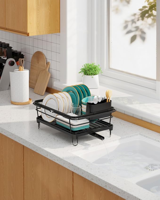 Sakugi Dish Drying Rack in Sink - Expandable Stainless Steel Dish Rack Over The Sink, Kitchen Sink Drain Strainer with Cutlery Holder & Cup Holders, 15.2 x 10.0 x 4.2 Inch, Black - Image 4