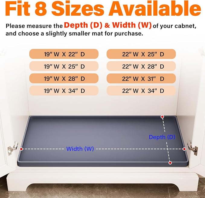 FLATO Waterproof Under Sink Mat, 40" x 19", Black | Shelf Liner for Kitchen and Bathroom, Cabinet Protector, Organizers and Storage, Flexible Silicone Drip Tray - Image 5