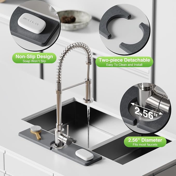 Premium Stone Faucet Mat for Kitchen Sink, 15.8" x 4" Dark Gray | Quick Drying & Water Absorbent, Sink Splash Guard Tray for Prevents Moisture Buildup - Image 5