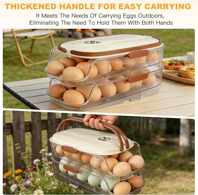 Egg Holder For Fridge, Egg Container for Refrigerator,Double Column | With Lid And Handle, BPA-Free Detachable Tray, Timer Tracker, Automatic Rolling for Kitchen, Outdoor - Image 5