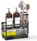 Kitchen Sink Organizer Caddy, 2 Tier Sink Caddy Organizer with High Brush Holder, Rust-Proof Countertop Rack (Black 10.6 * 4.3 * 5.7") for Kitchen Accessories & Dish Brushes by UEFFNR
