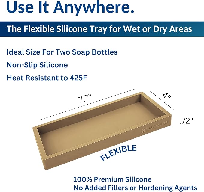 Countertop & Vanity Silicone Tray - Small 7.7" Kitchen Soap Tray | Kitchen Sink Soap Tray, Dish Soap Tray for Kitchen Counter, Bathroom Tray, Silicone Soap Dispenser Tray & Sponge Holder - Image 3