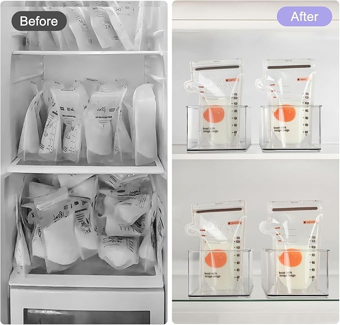 Hudgan 4 Pcs Storage Container Breastmilk for Fridge, Clear Organizer Bins for Milk Bags, Plastic Storage Bins for Freezer,Pantry, Bottles Bathroom, Vanity, Drawer and Yogurts,4.4" Wide - Image 4