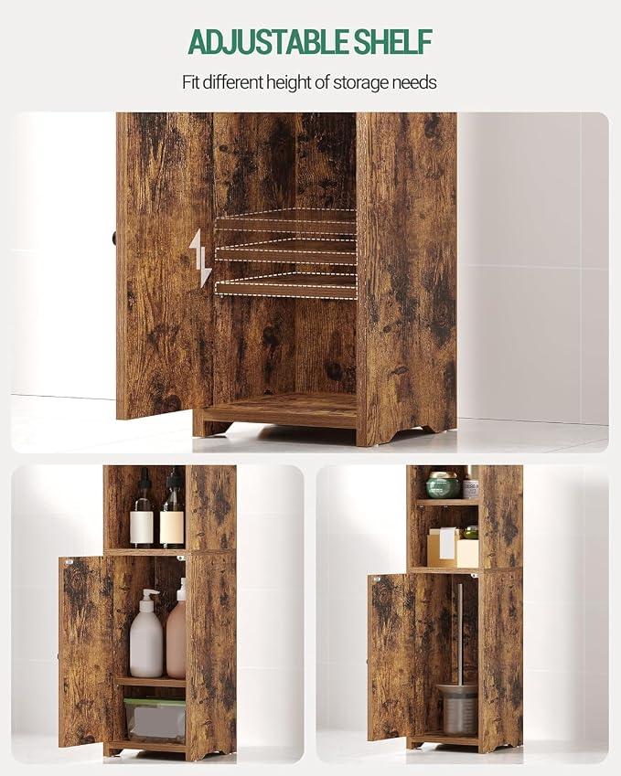Hzuaneri Bathroom Storage Cabinet, Narrow Toilet Paper Cabinets with Doors | Small Corner Floor Cabinet with Doors and Adjustable Shelf, Bathroom Organizer for Small Spaces, Rustic Brown BC19701X - Image 4