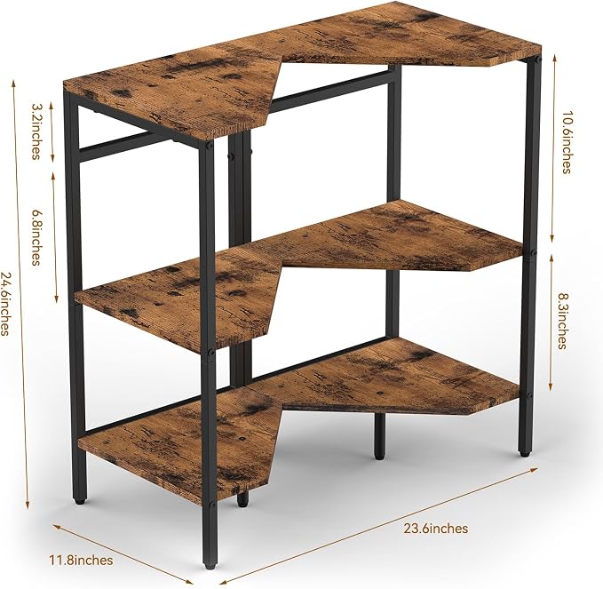 CADUKE Pedestal Sink Storage, 2 Pack Bathroom Under Vanity Storage Shelf | Under Sink Organizer Shelf, Bathroom Organizers Rack Stand, 3 Tier Wooden Corner Shelves, For Small Space, Rustic Brown - Image 3