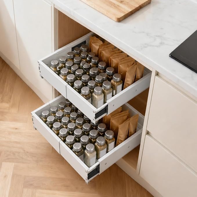 Expandable Pull out Cabinet Organizer, Width (12"-19") Depth (17"-23") Pull Out Drawers for Cabinets, Upgrade 3 Slide Rails Slide Out Drawers, No Drill Adjustable Roll Out Shelves, 1 Pack, White - Image 6
