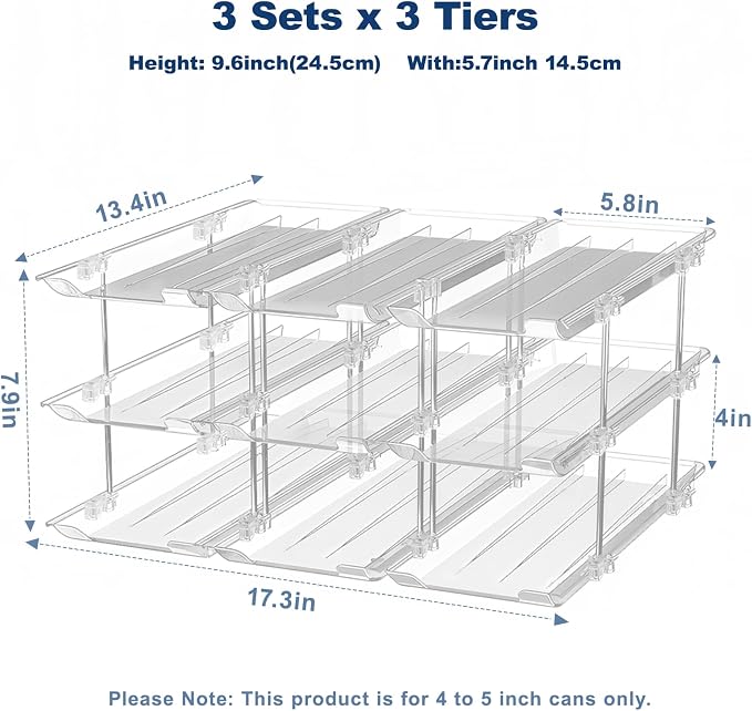 Dayacoco Can Organizer For Pantry,3 Sets 3 Tiers Pantry Organizers And Storage, Pantry Organizer for Fridge 36 Standard and Tall Cans Rack Automatic Rolling Stackable Canned Food Organizer, Clear - Image 2