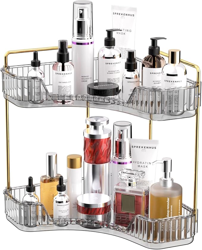 GTI 2 Tier Makeup Organizer, Large Capacity Bathroom Counter Organizer, Perfume Cosmetics Skincare Vanity Organizers, Dresser Countertop Organizer and Storage for Women (Gray) by GTI