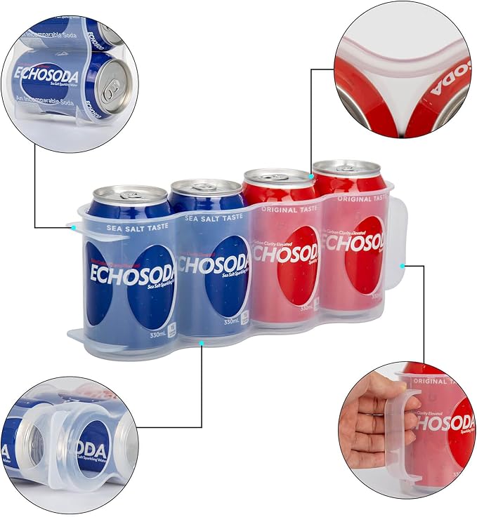 Portable Soda Can Organizer for Refrigerator, Clear, 2 Pack | Soda can holder for cooler, with handle, stackable, eco-friendly plastic, keep soda cans and beer bottles from rolling - Image 3