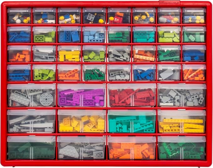 Akro-Mils 44-Drawer Plastic Drawer Storage Cabinet for Garage Organization, Bead Organizer, Building Bricks Storage, Teacher Toolbox, Makeup Organizer, 20-Inch W x 6-Inch D x 16-Inch H, 10144 Red - Image 11