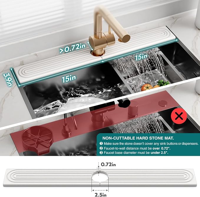 30 Inch Faucet Mat for Kitchen Sink - Instant Dry Sink Protector for Countertop, Extra-Long Diatomaceous Earth Stone Sink Tray Around Faucet for Kitchen Bathroom RVs (Light Grey, 30" x 3.9") - Image 4