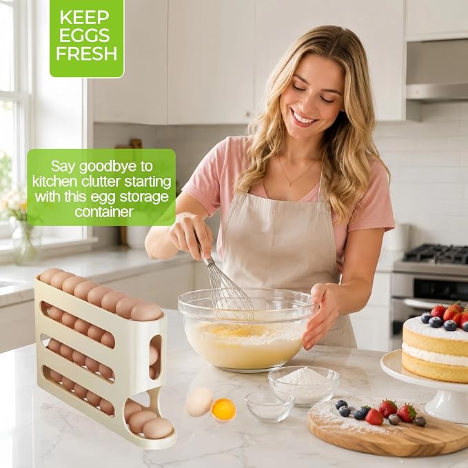 Egg Holder for Fridge, Egg container for refrigerator, Space-Saving Automatic Rolling Eggs Dispenser, 4 Tiers Fridge Egg Rack for Refrigerator Holds up to 30 pcs - Image 5