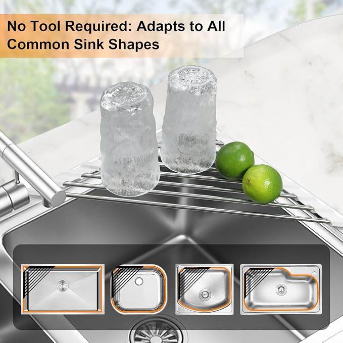 Sink Caddy Sponge Holder for Kitchen Sink, Small Dish Drainer for Kitchen Counter, Triangle Sink Brush Drainer Rack, Collapsible Dishes Drying Rack Over Sinks, Dishrack Utensil Holder Dryer White - Image 3