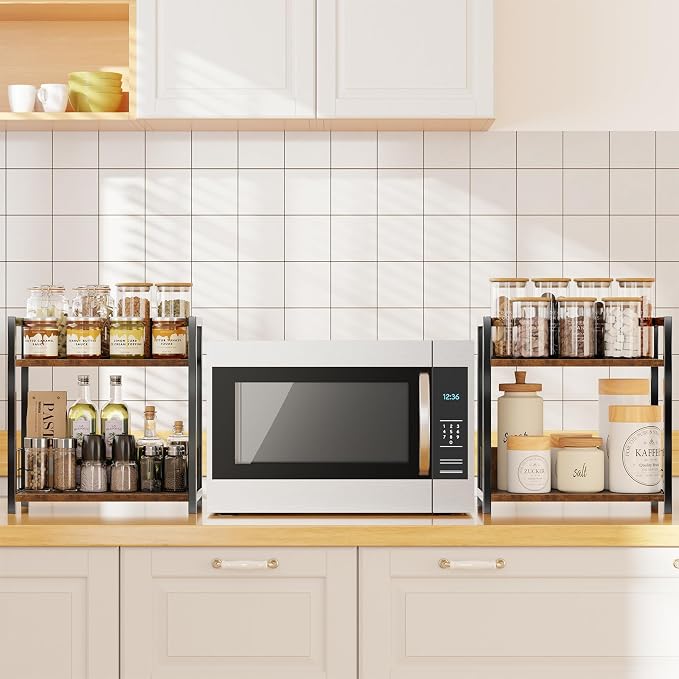 Simple Trending Countertop Shelf Organizer, 2 Tier Kitchen Spice Rack, Coffee Bar Station Storage, for Kitchen Cabinet Bathroom Living Room, Brown, M - Image 3