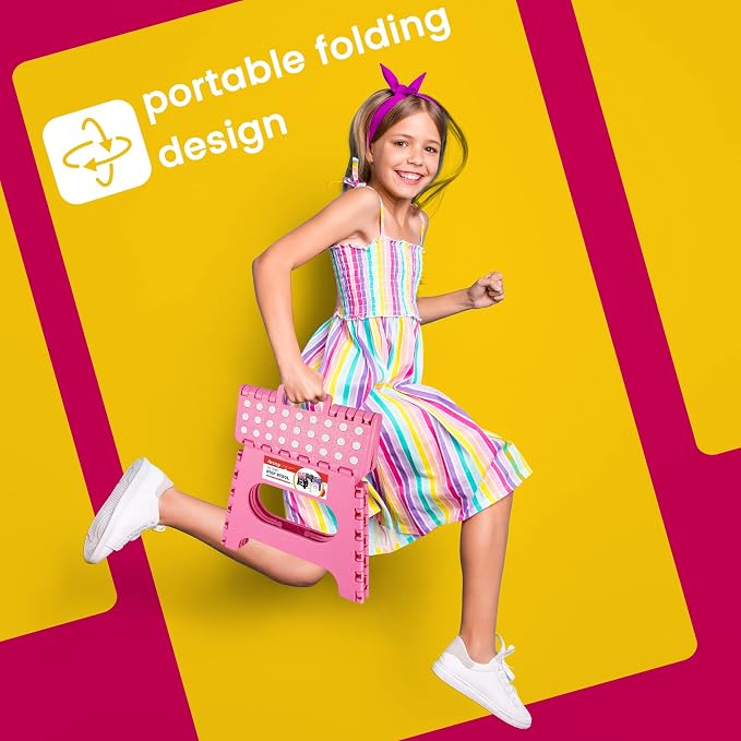 11" Folding Step Stool for Kids, Holds 300 lb Foldable Stools, Pink | Heavy Duty Collapsible Foot Stool, Lightweight with Built-in Handle, Non-Slip for Adults Kitchen Bathroom Bedroom Outdoor - Image 7