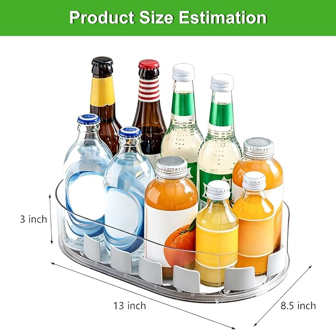 Lazy Susan 360°Rotating Organizer for Refrigerator,13.5“ x 8.5”,Drink Organizer for Fridge,Cabinet, Pantry,or Kitchen Countertop,Organize Condiments, Cans, Beverages,Clear+White,1 Pack - Image 2