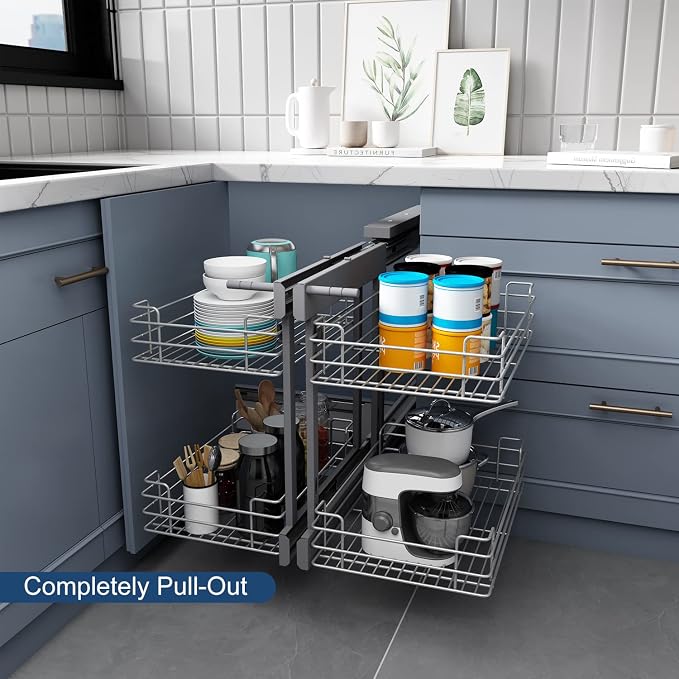 VADANIA Blind Corner Pull Out Organizer for 36" Cabinet, Soft Close | Reversible Left or Right Mount, 15.94" Opening, 2-Tier Pull-Out Basket, Soft Close - Image 9