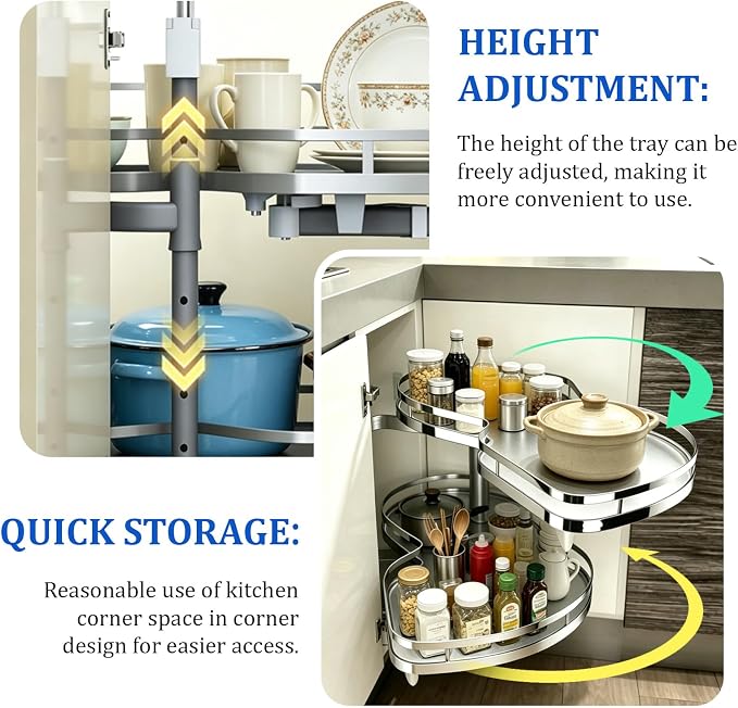 Blind Corner Cabinet Pull Out Organizer, for Door Opening 14.2"-16.1" / Cabinet Internal Width ≥29.9" / Depth ≥18.9" / Height 23.6"-29.5", Left/Right Adjustable Magic Corner Storage (Lift Pull Out) - Image 4