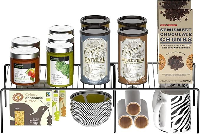 Kitchen Cabinet Expandable Shelf Organizers Set of 6, Adjustable Metal Wire Pantry Storage Shelves, Plate Dish Organizer Rack for Cabinets, Cupboard, Counter, Freezer, Countertop, Black - Image 4