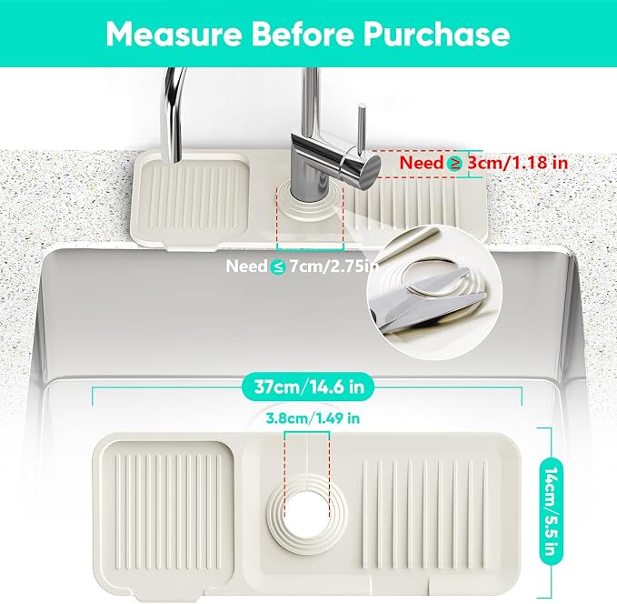 14.6 inch Faucet Mat for Kitchen Sink [5°Slope Fast Self-draining] Faucet Mat Kitchen Sink Splash Guard Silicone Sink Splash Guard Kitchen Sink Area Tidy Splash Faucet Guard Draining Mat-Beige - Image 3