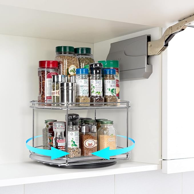 J JACKCUBE DESIGN 2 Tier Lazy Susan Turntable Cabinet Organizer - Rotating Spice Rack Storage Container - Medicine Storage Holder for Cabinets, Pantry, Fridge, Countertops - MK533A - Image 3