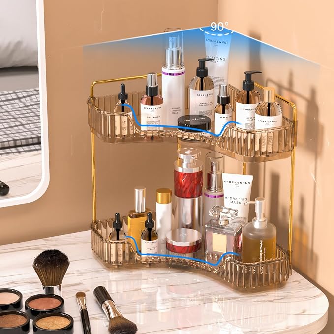 GTI 2 Tier Makeup Organizer, Large Capacity Bathroom Counter Organizer, Perfume Cosmetics Skincare Vanity Organizers, Dresser Countertop Organizer and Storage for Women (Amber) - Image 6