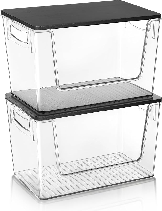 Heyuzb Pantry Organizers Storage, 2 Pack Large Clear Storage Bins with Bamboo Lids for Onion, Potato, Garlic, Canned Food, Organizer Bins for Under Sink, Kitchen, Countertop, Bathroom - Image 8