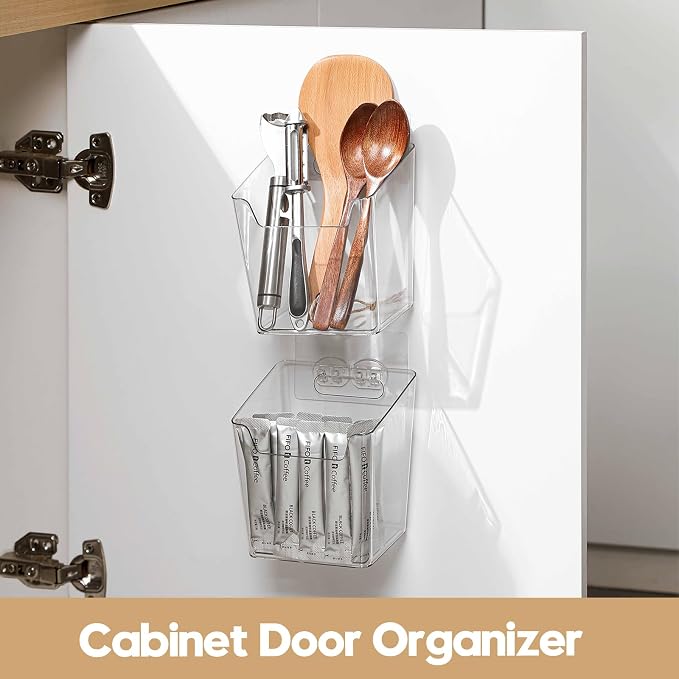 8-Pack Cabinet Door Organizer Adhesive, Hanging Storage Bins, Stick on Small Wall Basket, Makeup Organizer Caddy, Under Inside Cabinet Storage Container for Kitchen, Bathroom Organizer, Office, Dorm - Image 4