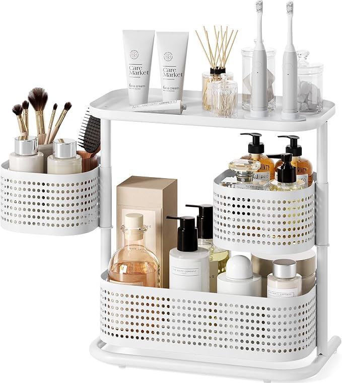 KINGRACK Metal Bathroom Counter Organizer，Rotating Countertop Storage Shelf | 3 Tier, Vanity Tray for Makeup & Skincare, Space-Saving Shelf for Bathroom, Kitchen, Baby Bottle Station, White by KINGRACK