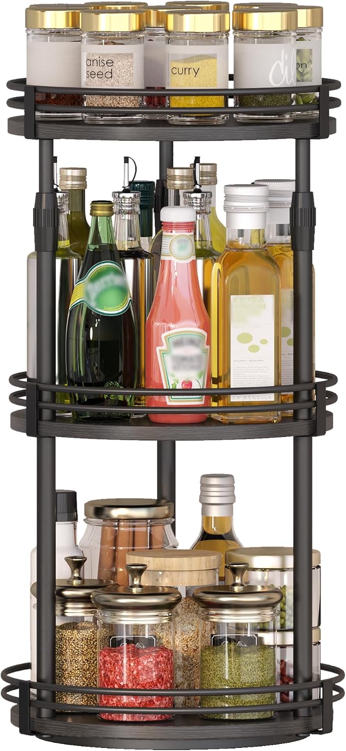 Across-star Lazy-Susan-Organizer-Spice-Rack, 3-Tier Rotating Spice Organizer for Cabinet Pantry, Seasoning Holder Shelf with Adjustable Height, Kitchen Counter Shelf Countertop Organzier by Acorss-Star