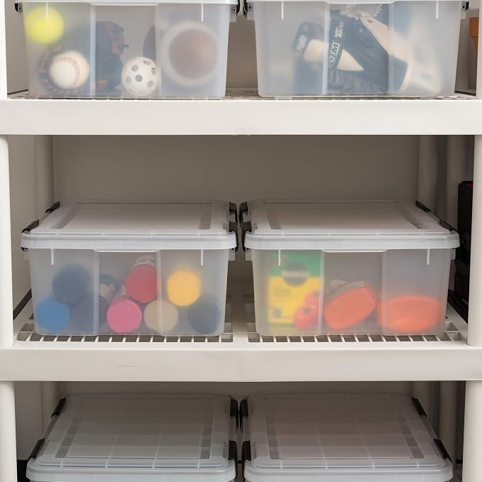 IRIS USA 6-Pack 31 Qt Storage Bins with Gasket Lids, Clear/Black | WeatherPro seal protects everyday essentials in closets, offices and laundry rooms - Image 6