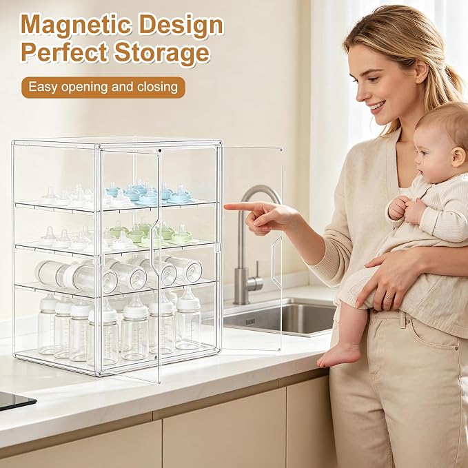 ERTIUANIO Baby Bottle Organizer for Countertop Cabinet Storage | 4 Tier Adjustable Clear Acrylic Station Container with 3 Removable Dividers for Vanity, Bathroom, Nursery, Gifts for New Mom - Image 4