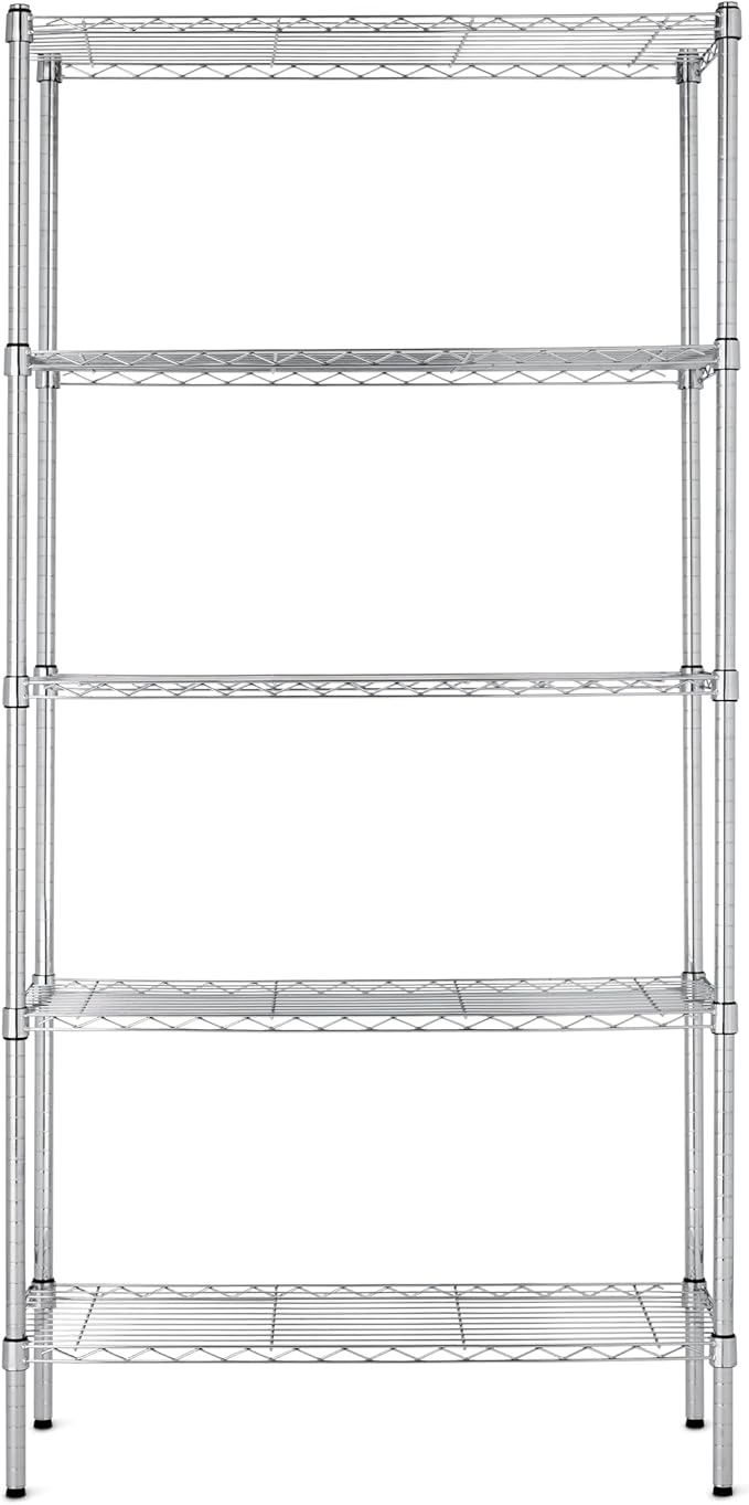 Amazon Basics 5-Shelf Adjustable Heavy Duty Steel Wire Rack, Space Saving Storage Shelving Organizer for Kitchen, Garage, No-Tool Assembly, 350 lbs Weight Capacity, 36" x 14" x 72", Chrome - Image 6