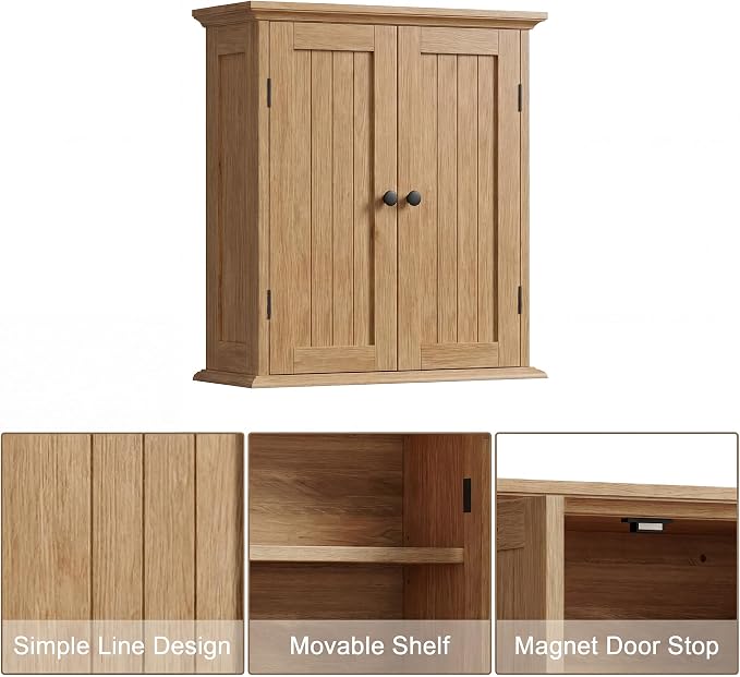 ChooChoo Bathroom Wall Cabinet with 2 Doors, Over The Toilet | 8.8"D x 21.1"W x 24"H, Medicine Cabinet, Adjustable Shelves, Cupboard, Natural - Image 4