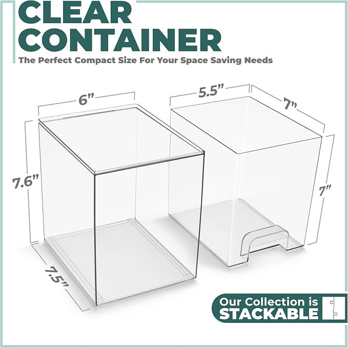 Sorbus Acrylic Storage Containers - 2 Pack, Stackable Storage Bins Set for Bathroom Organization - Clear Acrylic Drawer Organizers - Makeup Case Pull-Out Drawers (7.6’’ Tall) - Image 3