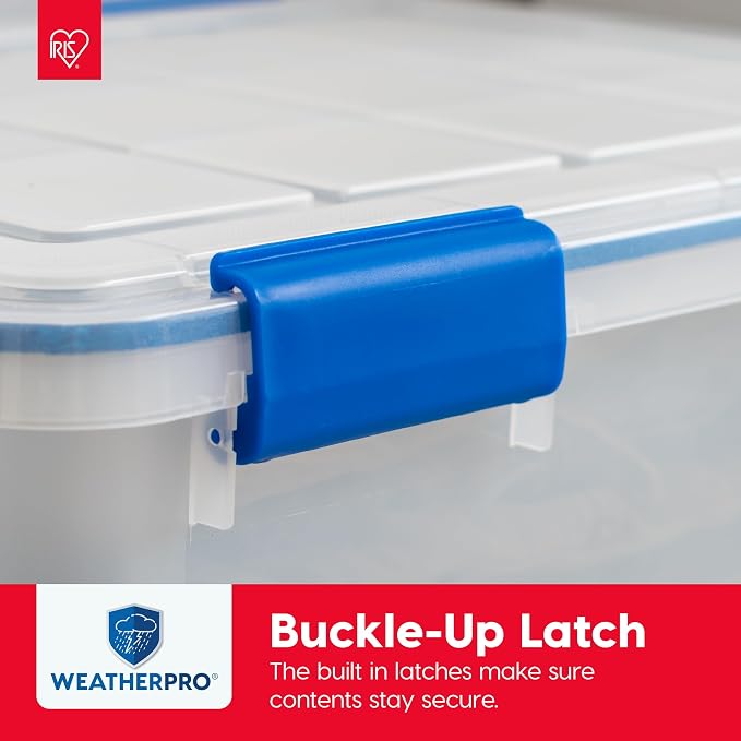 IRIS USA 3-Pack 16 Qt Storage Bins with Gasket Lids, Clear/Blue | WeatherPro seal protects shoes, crafts, documents and supplies from dust and moisture - Image 6