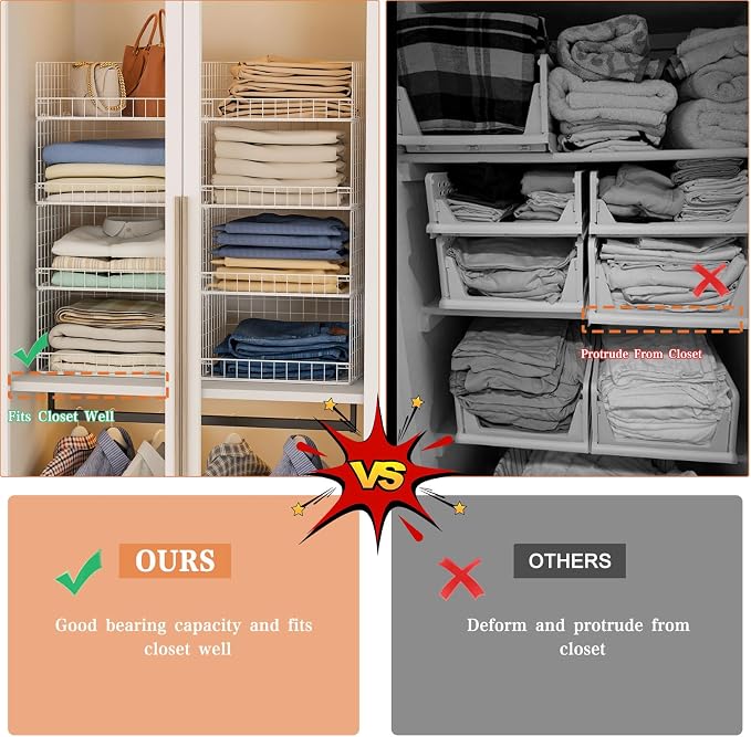 Yociyoga 4 Tier Stackable Closet Organizers and Storage Shelves, Foldable Closet Shelf Organizer System, Stackable Storage Bins Drawers for Clothes Organizer System, White（Patent No. 30022416） - Image 6
