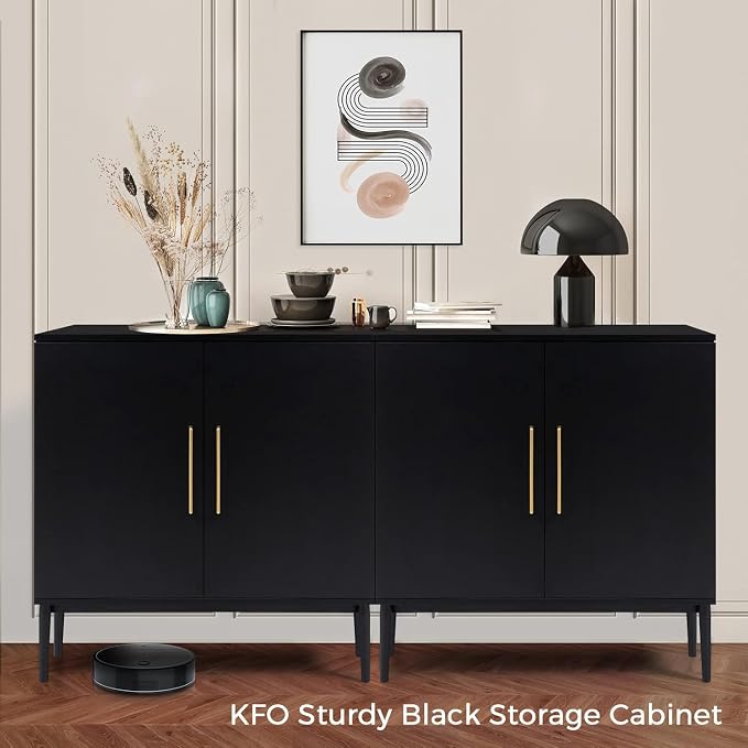 Set of 2 Black Storage Cabinet with Doors, Modern Accent Cabinet, Free Standing Cabinet with Adjustable Shelf, Wooden Buffet Sideboards for Living Room, Kitchen, Dining Room, Entryway - Image 5
