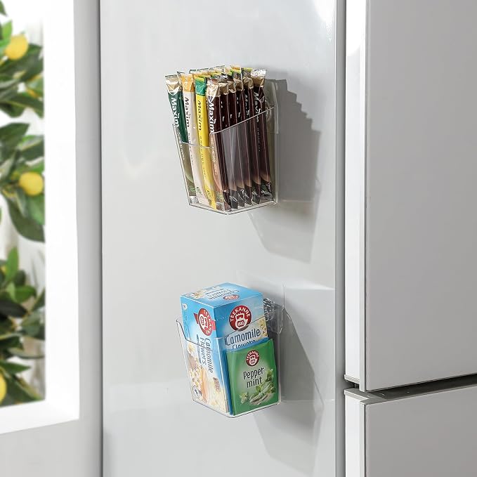 2-Pack Kitchen Cabinet Door Organizer Adhesive, Hanging Storage Bins, Stick on Wall Storage Container, Bathroom Floating Bins Wall Mounted Organizer Under Sink Caddy for Pantry Storage, Office, Dorm - Image 4