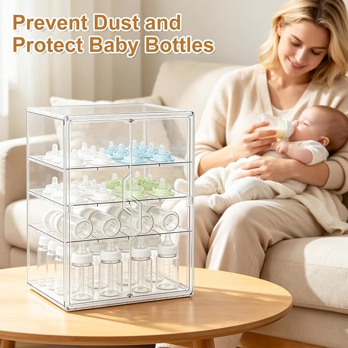 ERTIUANIO Baby Bottle Organizer for Countertop Cabinet Storage | 4 Tier Adjustable Clear Acrylic Station Container with 3 Removable Dividers for Vanity, Bathroom, Nursery, Gifts for New Mom - Image 5
