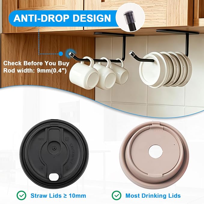 4 Pack Adhesive Cabinet Door Organizer, Rustproof Carbon Steel Lid Storage Holder,Inside cabinet door storage,Tumbler & Food Container Lid Rack,No Drill Storage Basket for Kitchen Cabinet & Bathroom - Image 4