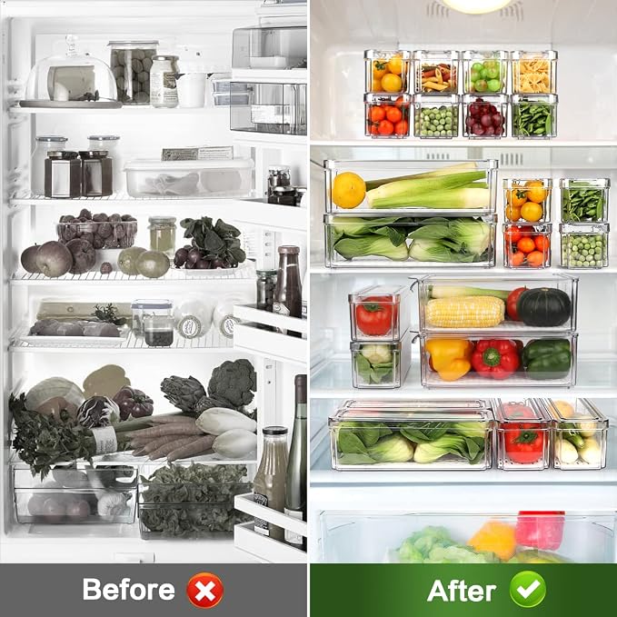 ZIJUND 14 Packs Fridge Organizers and Storage, Refrigerator Organizer Bins | Stackable BPA-Free Refrigerator Organizers and Storage Containers for Fruit, Vegetable, Food, Drinks, Cereals, Clear - Image 3