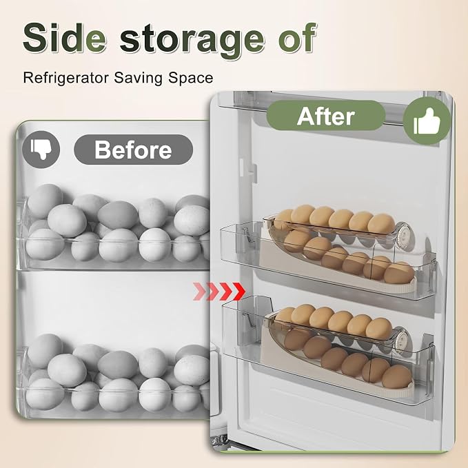 egg holder for fridge-Auto Rolling Fridge Egg Organizer,egg dispenser for refrigerator,Egg preservation rack,Egg Storage Rack for Kitchen,egg container refrigerator (white, 2tier) - Image 3