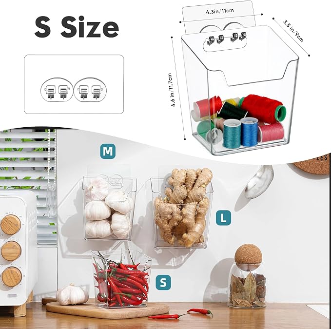 Clear Cabinet Door Organizer Bathroom, 4 Pack Hanging Makeup Storage Brush Holder, Adhesive Storage Bin Versatile Vertical Wall Mount Caddy for Pantry Office Kids' Room Small Items Organization - Image 5
