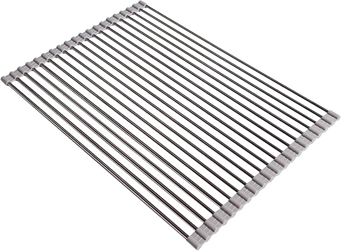 Ahyuan Roll up Dish Drying Rack Over The Sink Kitchen Roll up Sink Drying Rack Portable Dish Drainer Foldable Dish Drying Rack (Warm Gray, 20.5''X14'') by Unknown