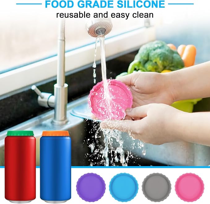 Silicone Soda Can Cover Lids, 12 Pack Reusable Soda Can Lids Beer Can Covers Pop Can Covers, BPA Free Silicone Can Cover, Stopper and Protector for Beer, Beverage, Juice, Fits Standard Cans - Image 4