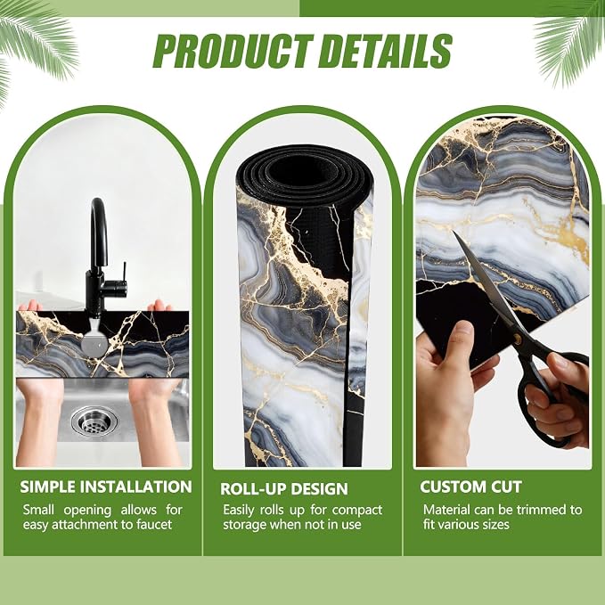 3 Pcs 2 Size Kitchen Sink Splash Guard Faucet Mat Blue and White Floral Pattern Faucet Mats for Sinks Absorbing Drying Mat for Kitchen Bathroom - Image 3