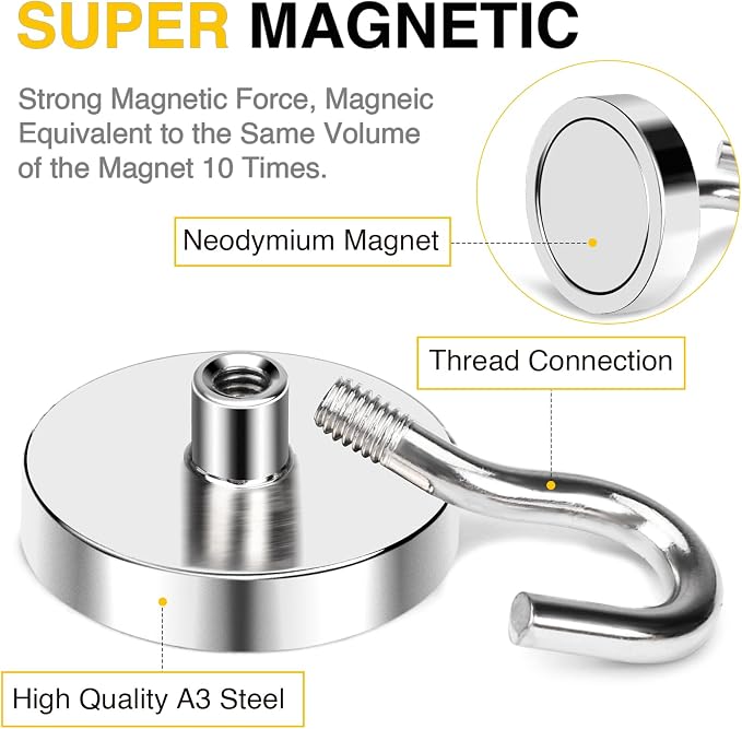 DIYMAG Magnetic Hooks 20pcs 120lbs Cruise Essentials 2026 Magnet Hook | Neodymium Heavy Duty Strong Magnets Hanging Ship Cabins Refrigerator Fridge Classroom Beach Vacation Kitchen Grills Home Tool - Image 2