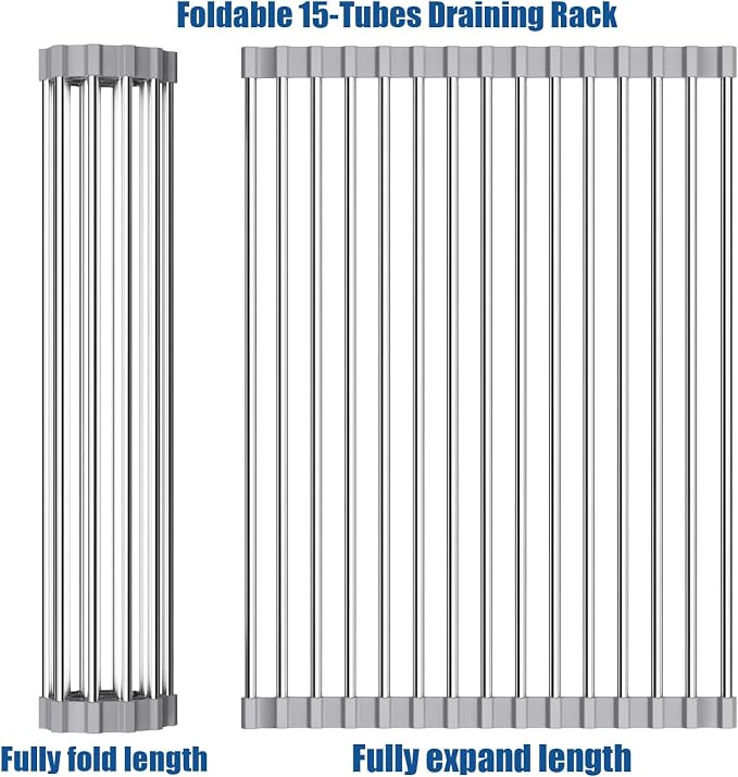 Roll Up Over The Sink Dish Drying Rack Silicone Wrapped Foldable, Heat-Resistant, Anti-Slip Sink Rack Multipurpose Dish Drainer for Kitchen Sink Counter,Sink roll up Drying Rack - Image 3